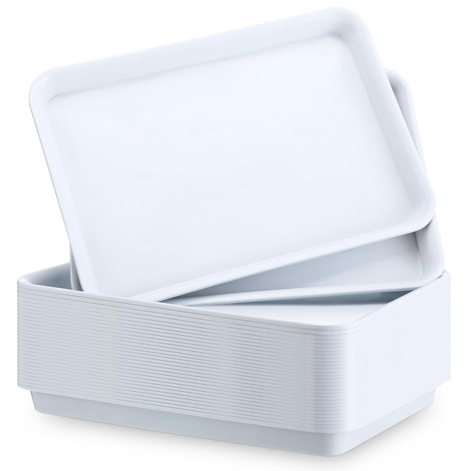 Ziliny 30-pcs white plastic serving trays set, ideal for large parties.