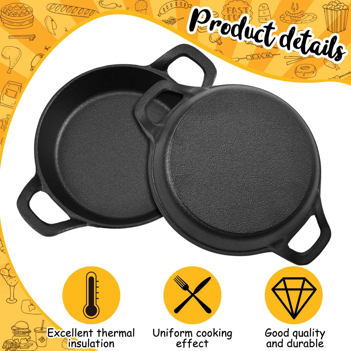 Ziliny cast iron skillet set highlighting double-loop handles for easy transport
