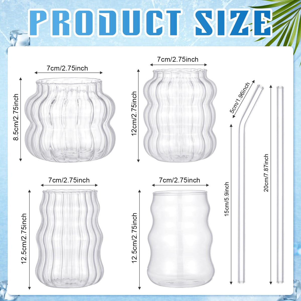 Ziliny glass straw set straight and elbow for versatile sipping