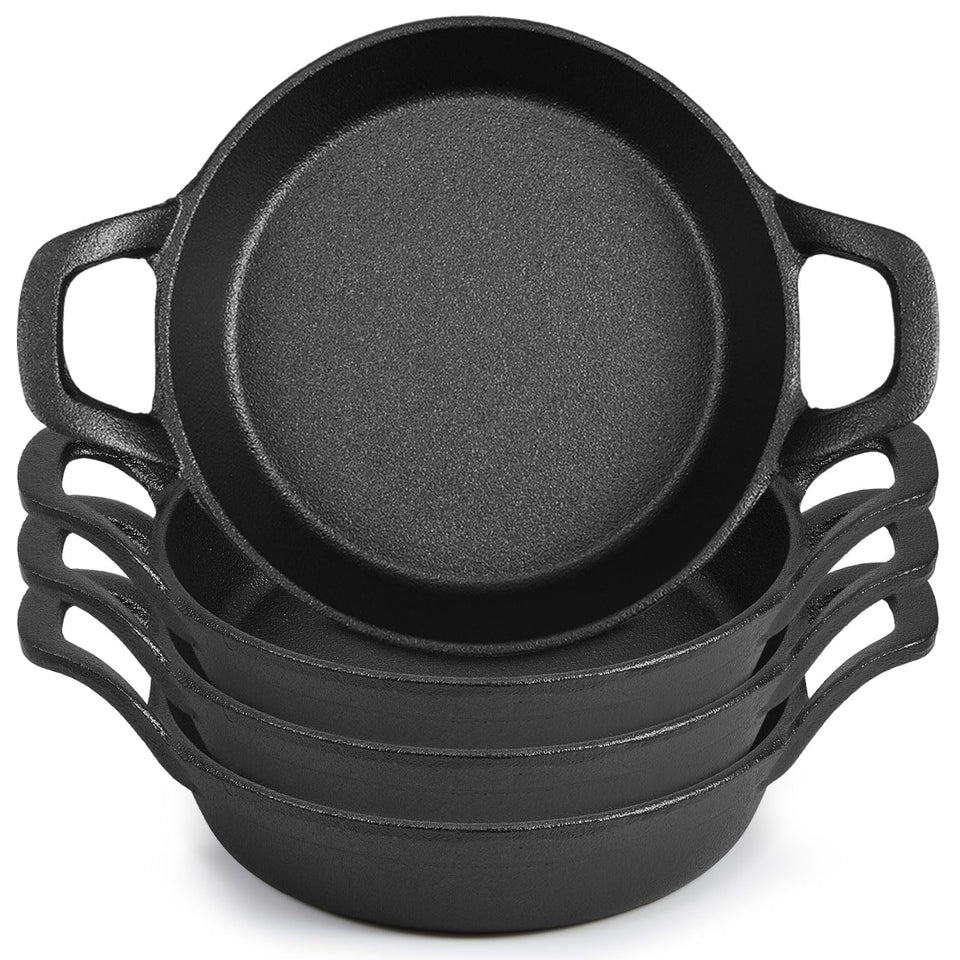 Ziliny mini cast iron skillet handle closeup with double-loop grips for easy lifting