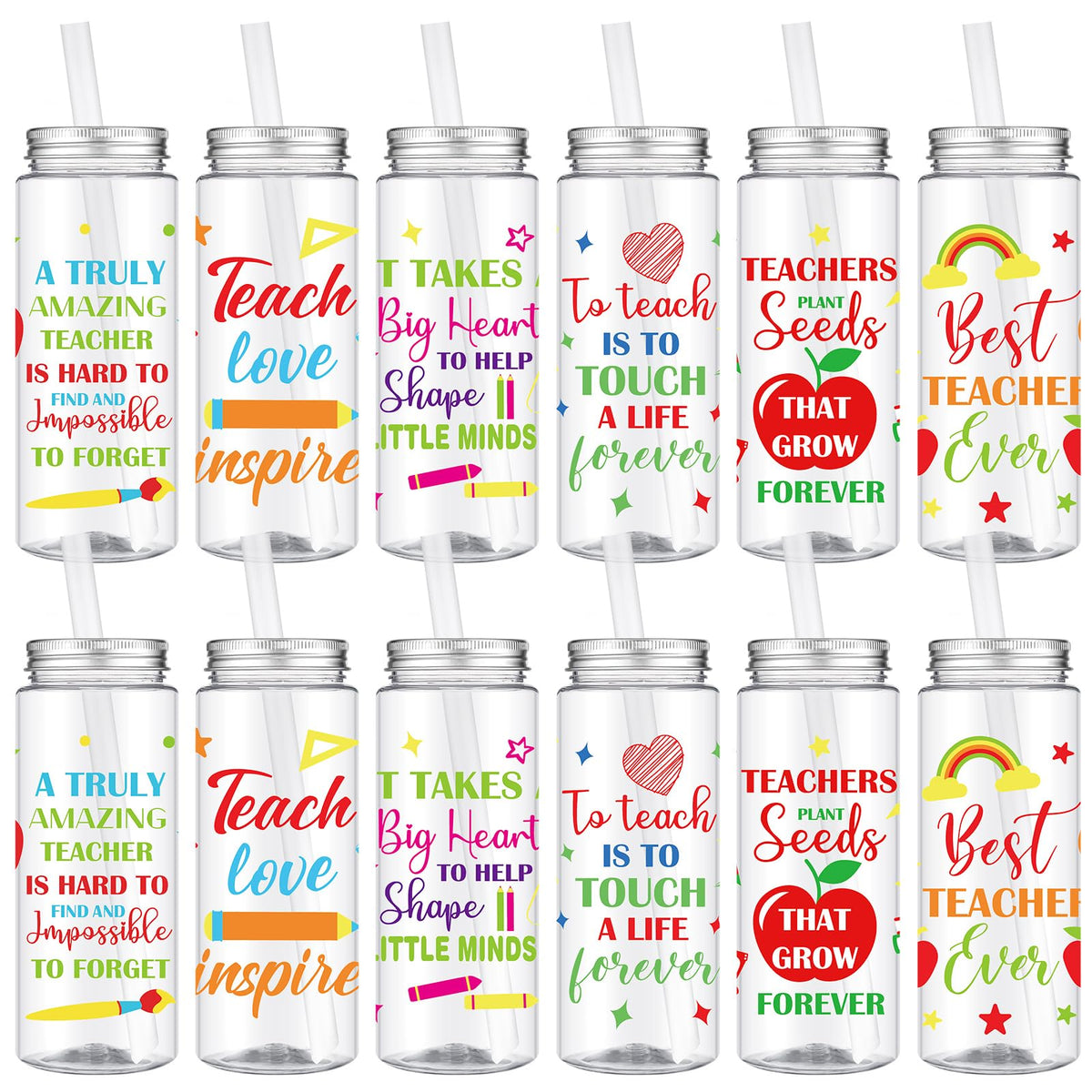 Ziliny teacher appreciation cups set of 12 with lids and straws for classroom hydration.