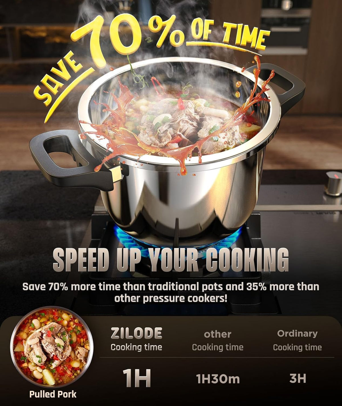ZILODE 18-8 stainless steel body for durable, non-reactive cooking.