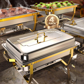 ZILODE buffet chafing dishes in gold and silver for elegant party warmth.