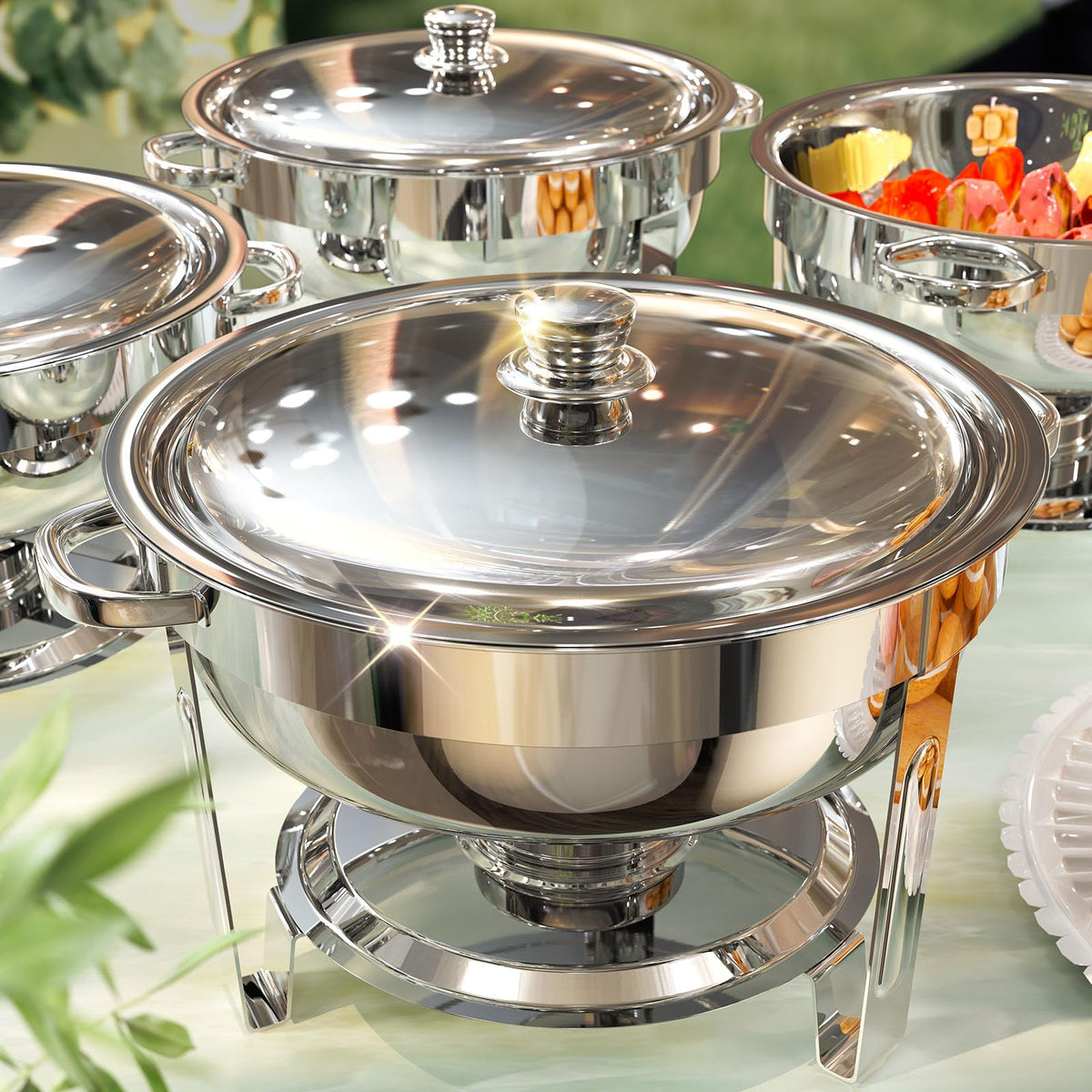 ZILODE four-pack chafing dishes with lid for quick, safe serving.
