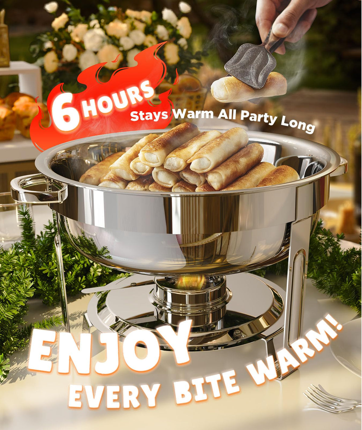 ZILODE chafing dishes 6QT with water-bath insulation keeps food warm.