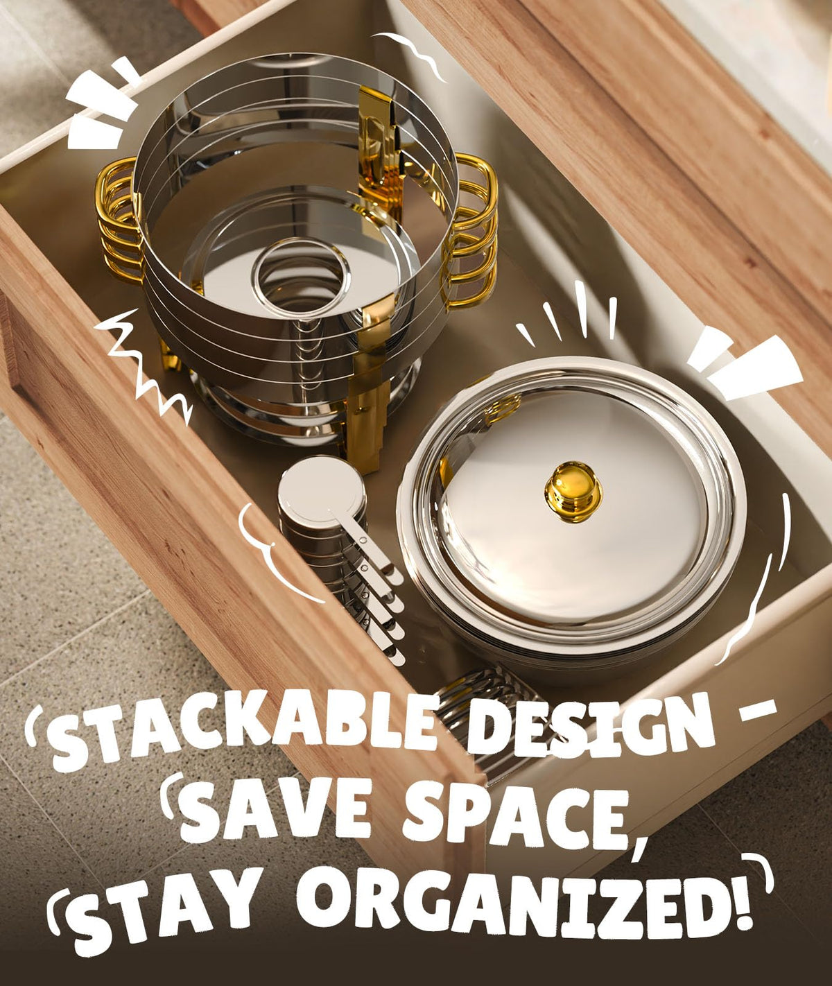 ZILODE chafing dishes offer easy assembly and compact storage.