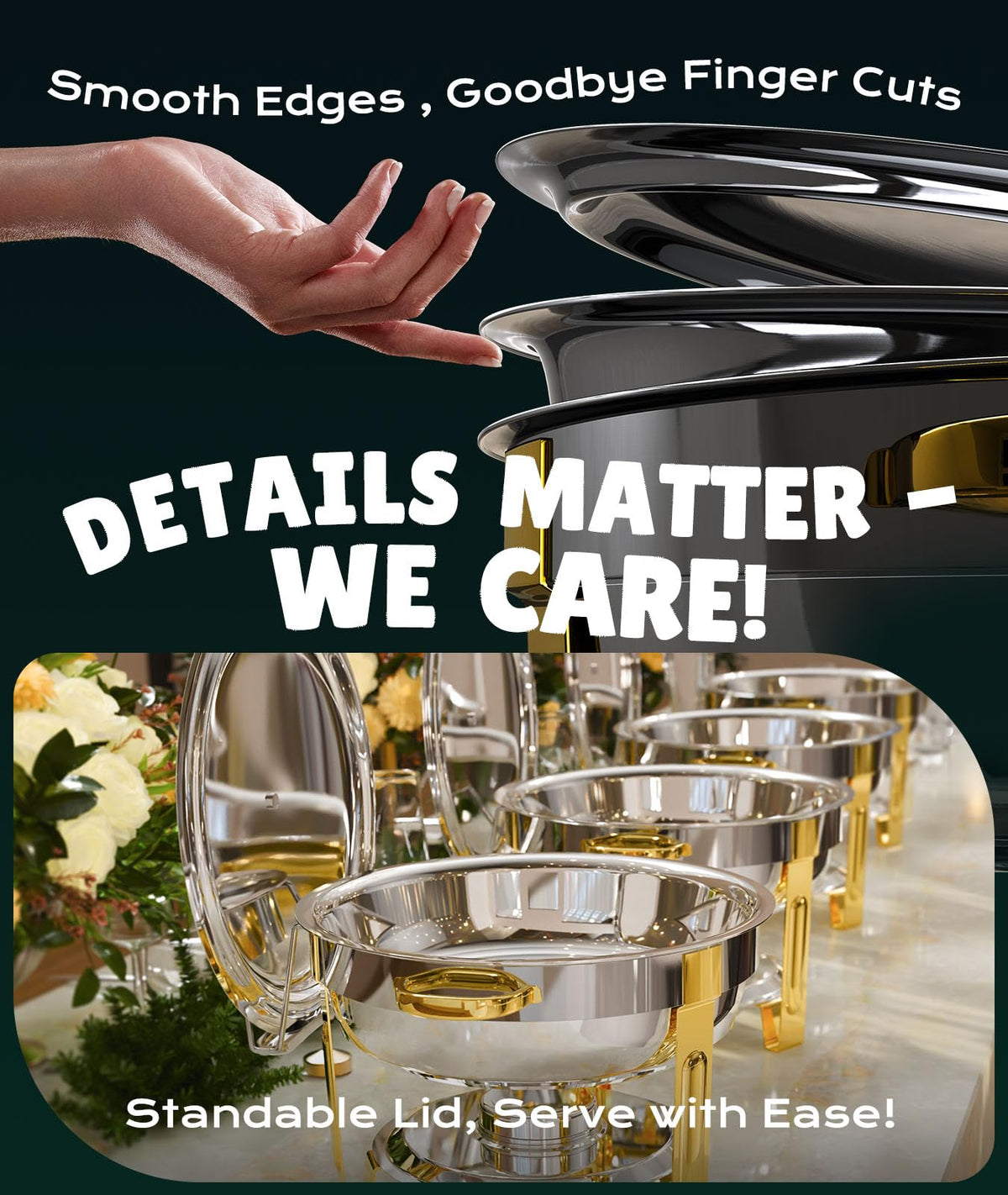 ZILODE chafing dishes gold and silver color add elegant ambiance.
