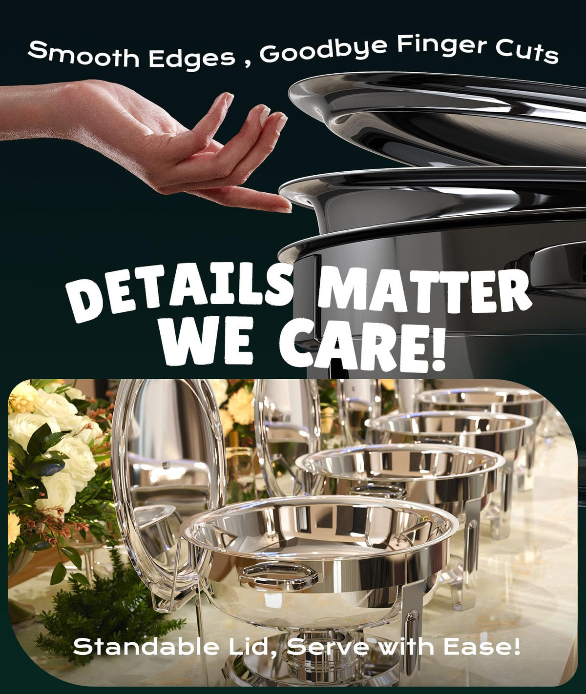 ZILODE mirror-polished finish adds an elegant table presentation.