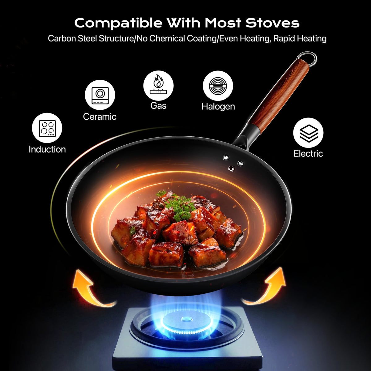Ziluetar silicone spatula beside the wok for safe, non-stick stirring
