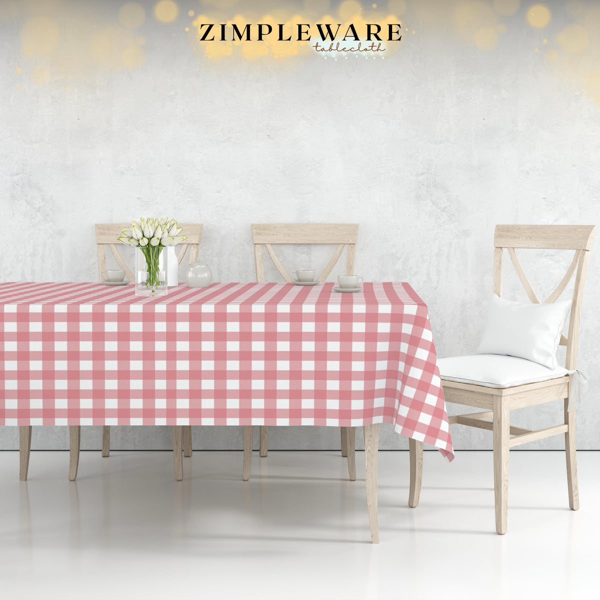 Elegant pink gingham tablecloth design for festive settings