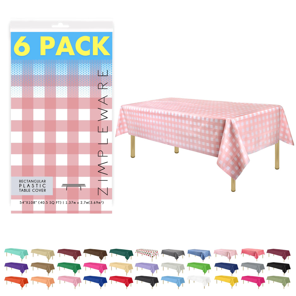 ZIMPLEWARE pink gingham tablecloth provides full coverage for 54x108 inch rectangle tables