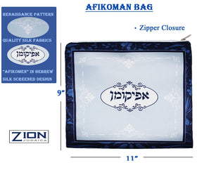 Seder table display featuring Zion Judaica blue decor.