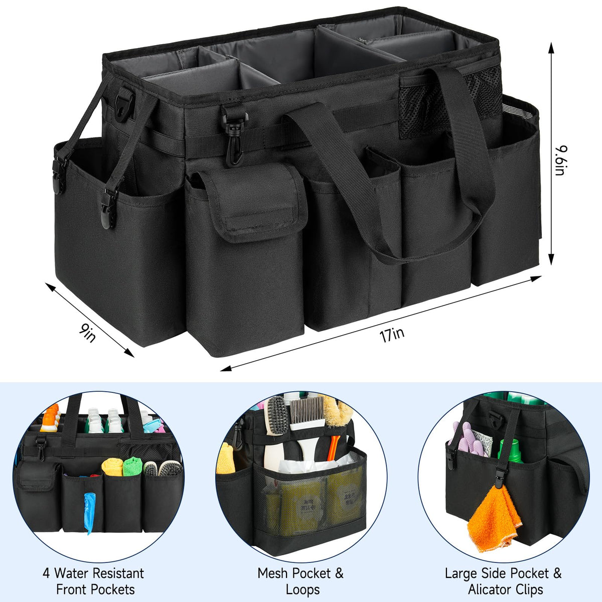 ZIOZERTT Cleaning Caddy Bag with aluminum bottom padding to protect surfaces