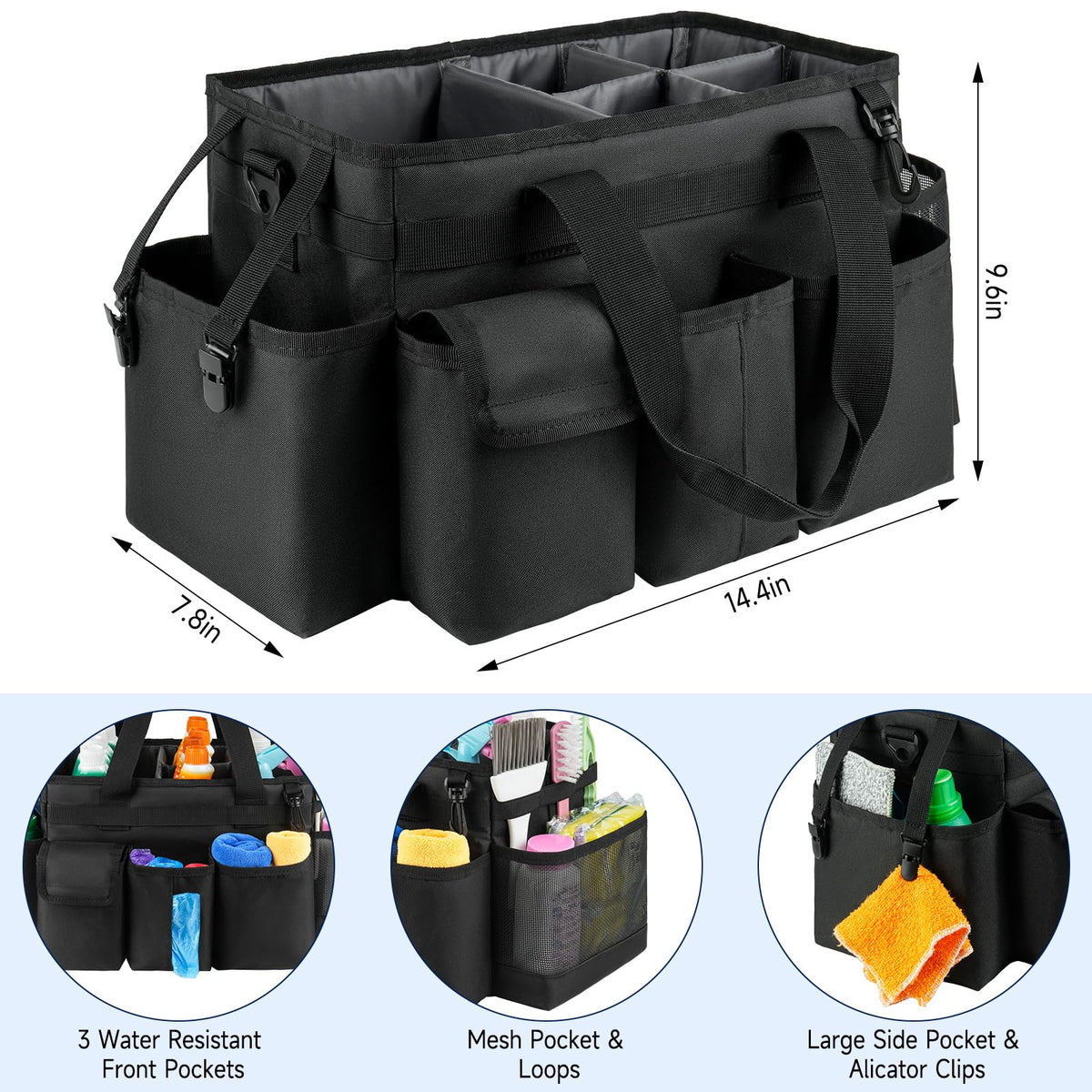 ZIOZERTT Cleaning Caddy with adjustable strap reduces shoulder strain.