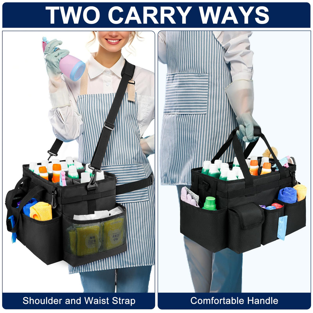 ZIOZERTT cleaning caddy adjustable straps reduce shoulder strain during movement.