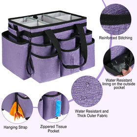 Side pockets and elastic loops on ZIOZERTT caddy hold brushes and gloves