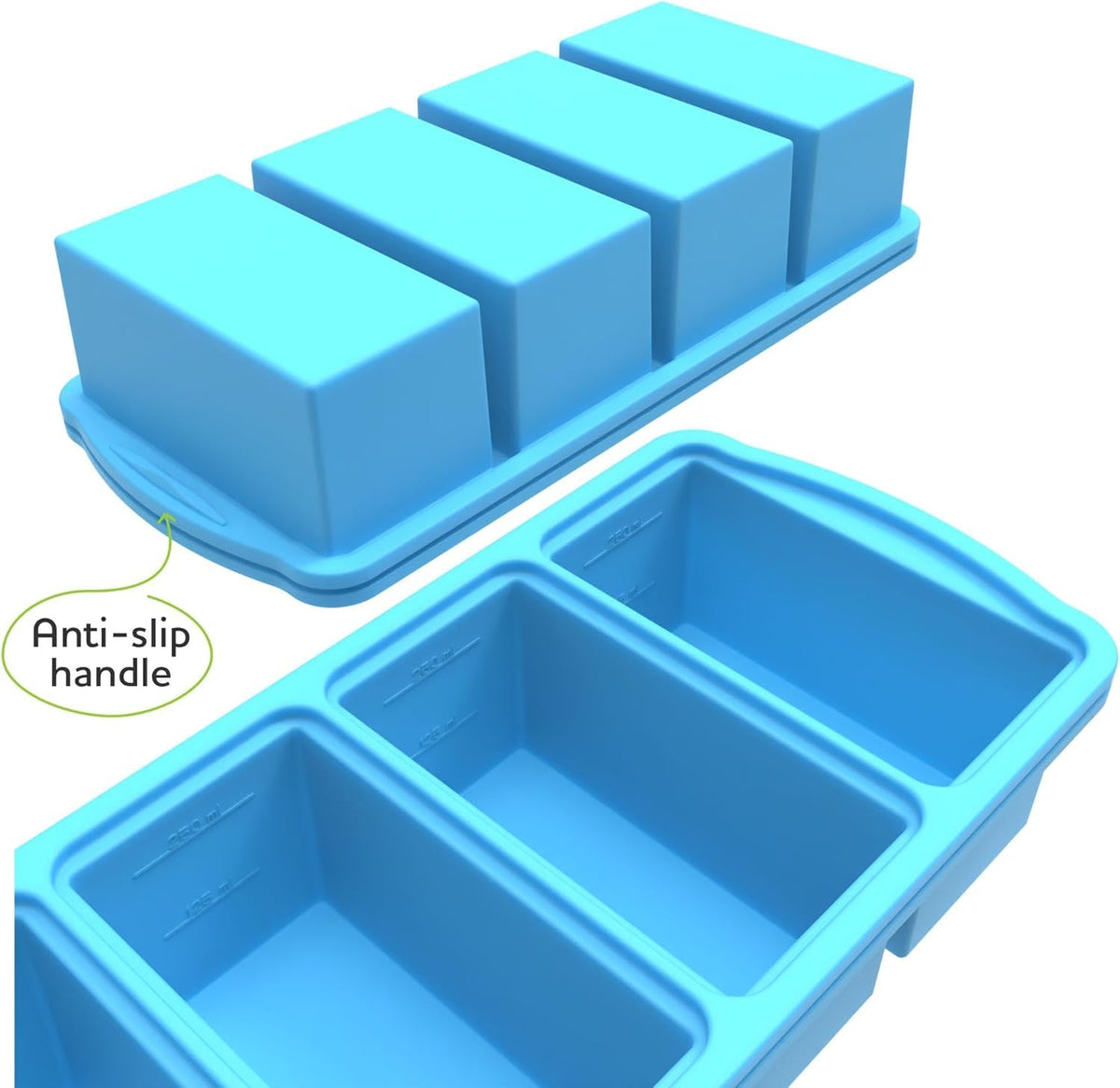 ZIP STANDING trays feature ml/oz markings for accurate portioning and planning.