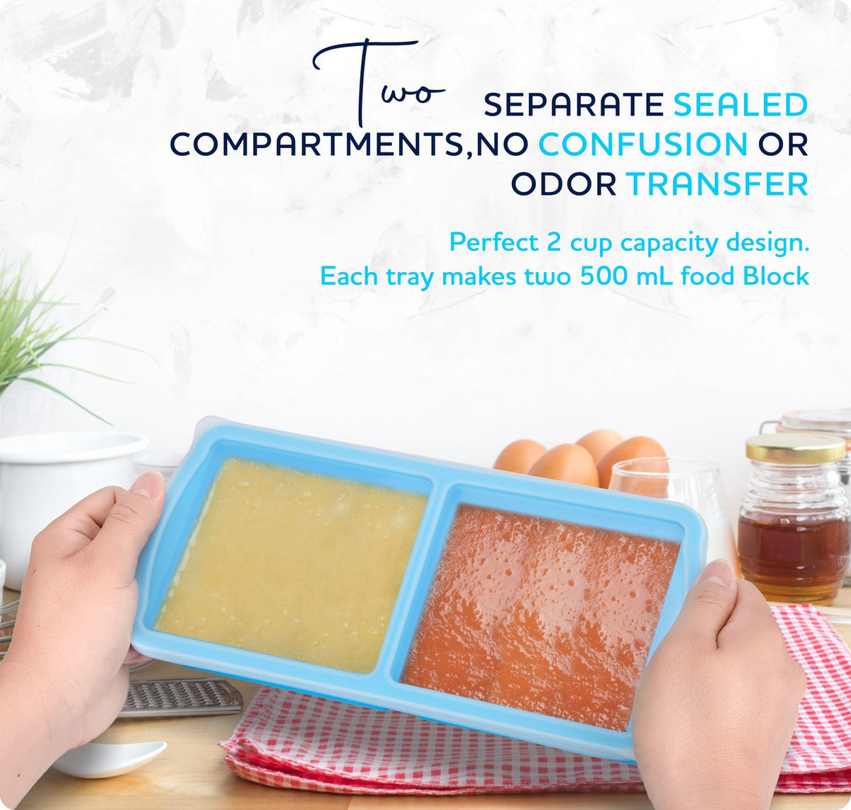 ZIP STANDING freezer tray features reinforced steel ring top for sturdy handling.