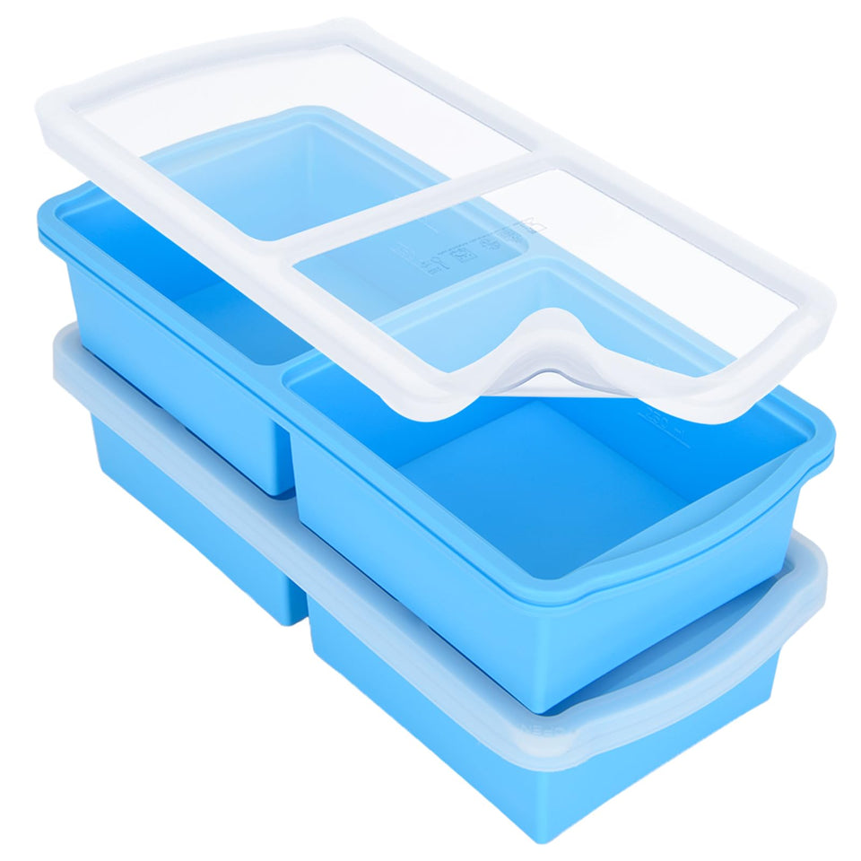 ZIP STANDING silicone freezer tray with lid for organized leftovers and precise 2-cup portions.