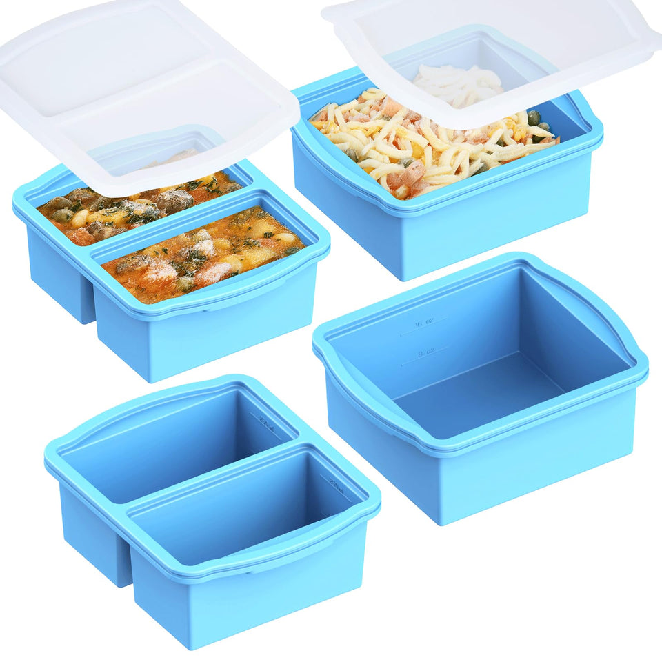 ZIP STANDING silicone freezer trays with lids, a 4-piece set for easy meal prep and portions.