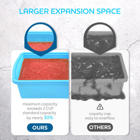 ZIP STANDING leak-proof freezer container with surround snap closures to prevent cross-contamination.