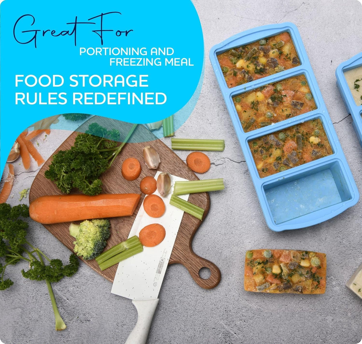 ZIP STANDING space-saving design helps store meals neatly in the freezer.