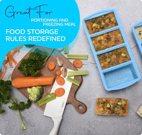 ZIP STANDING space-saving design helps store meals neatly in the freezer.
