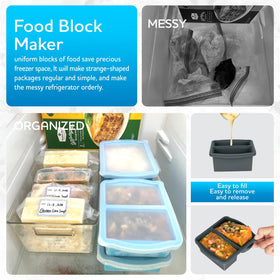 ZIP STANDING stackable freezer trays saving space in the freezer.