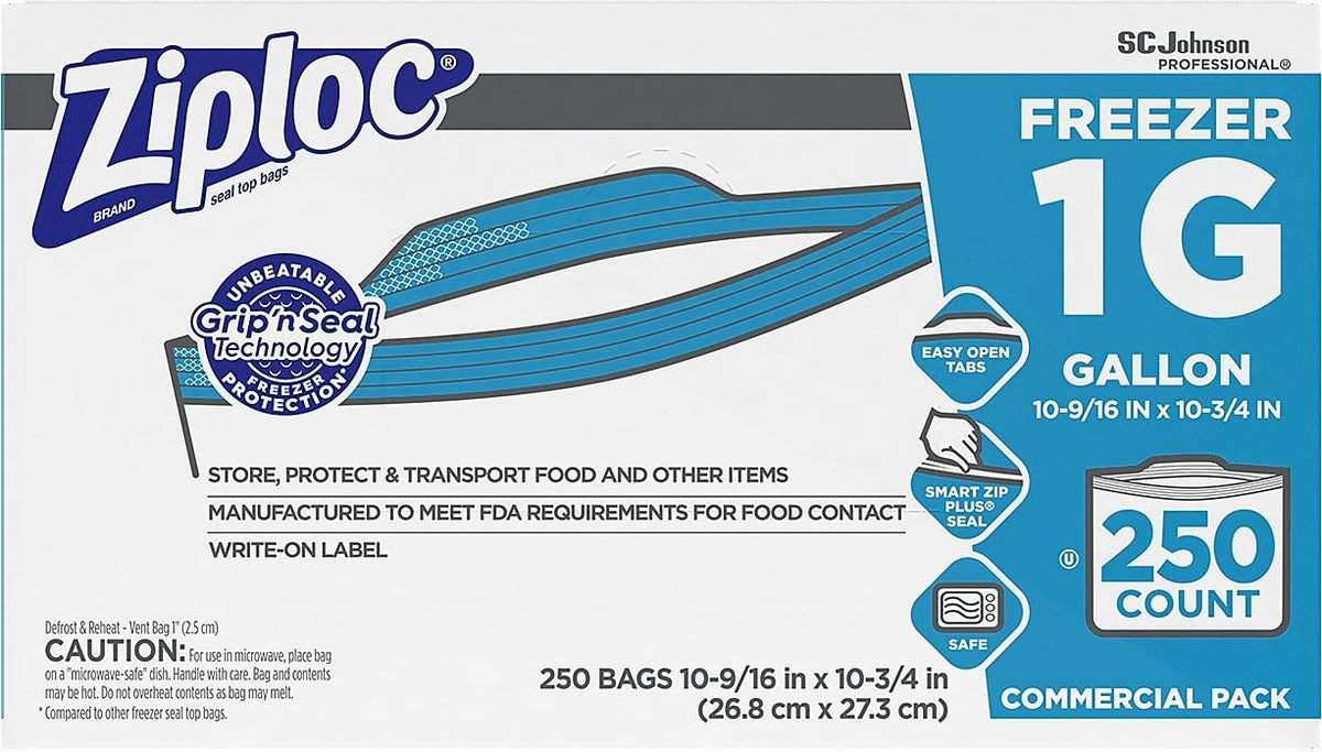 Ziploc freezer bag with thick material resisting tearing and leaks