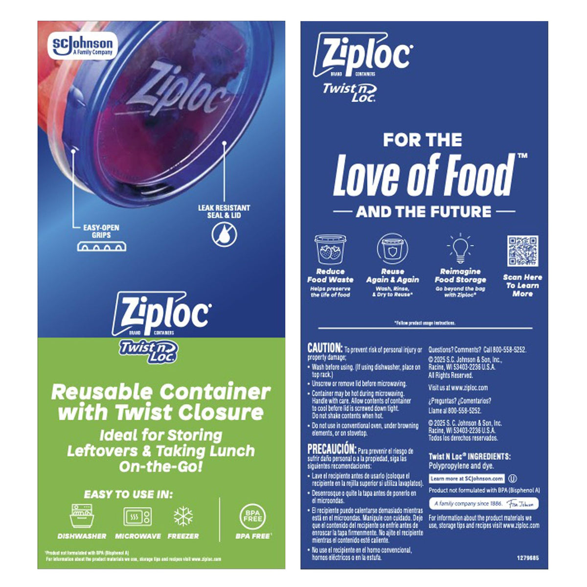 Ziploc Twist n Loc reusable meal-prep container for leftovers.