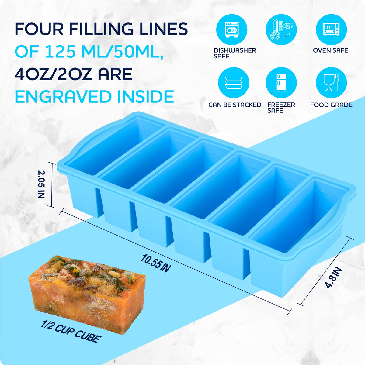 ZIP STANDING freezer tray with reinforced steel ring top for sturdy transfer.