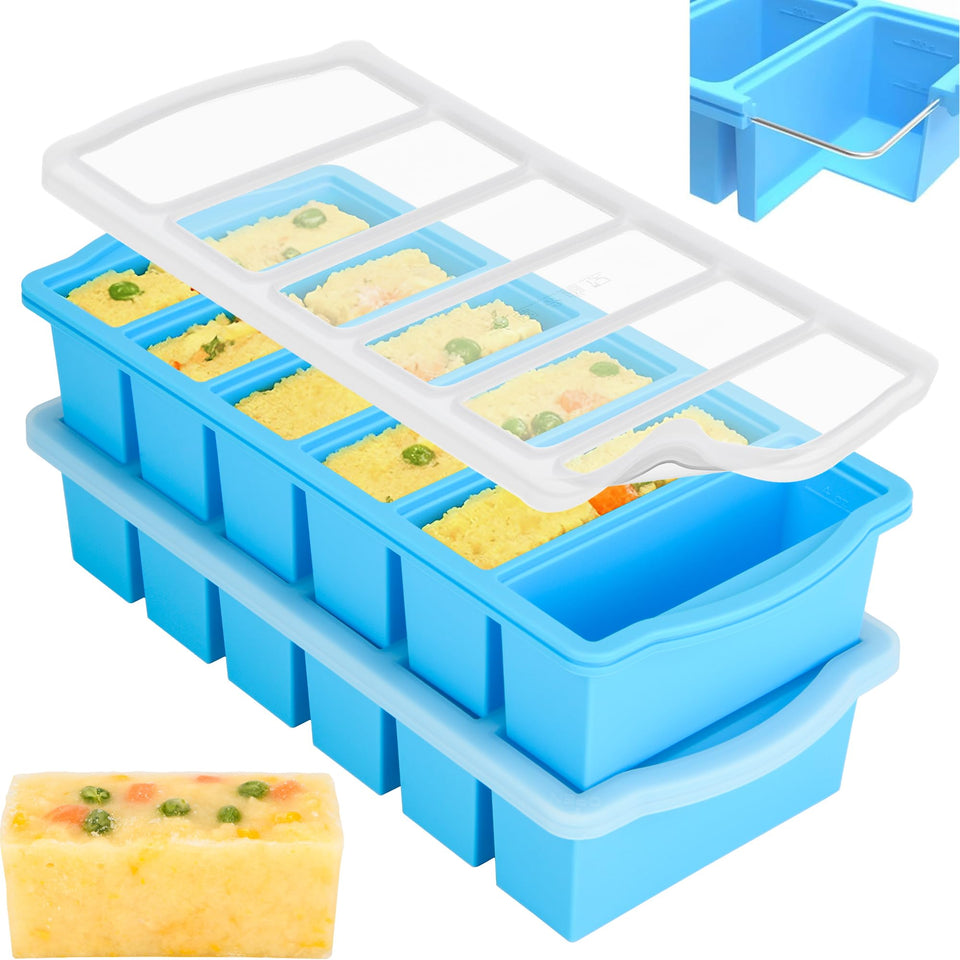 ZIP STANDING silicone freezer tray with lid for precise half-cup portions and easy meal prep.