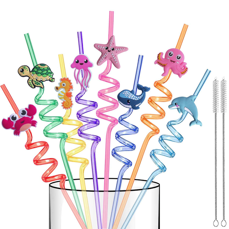 ZiQilin reusable sea animal straws, 16 pieces, eco-friendly option for kids' ocean-themed parties