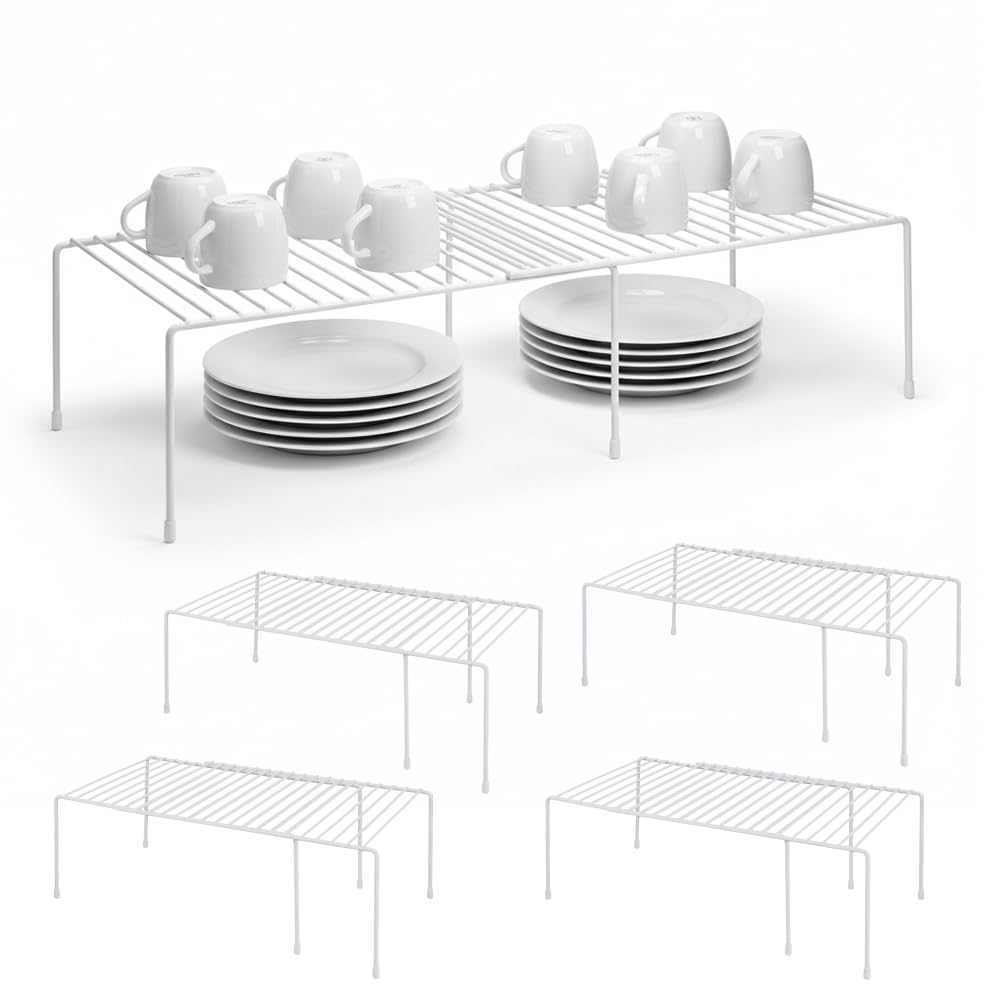 Ziroland expandable shelf white, full product view for kitchen organization.