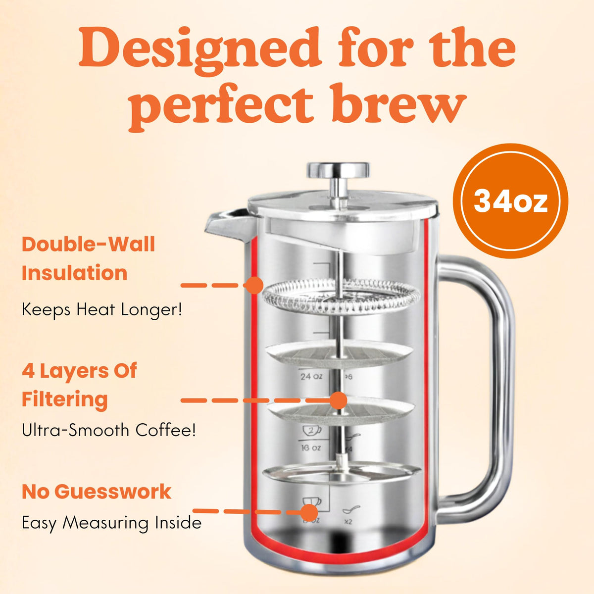 Ziruma 34 oz capacity with measuring marks for balanced brews