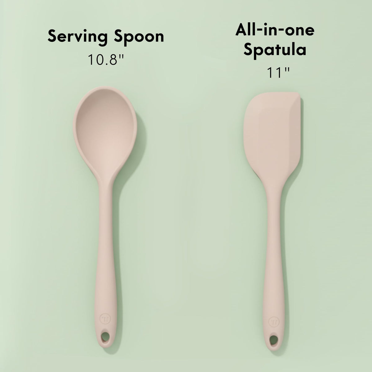 Ziruma beige-handled silicone utensils for comfortable grip.