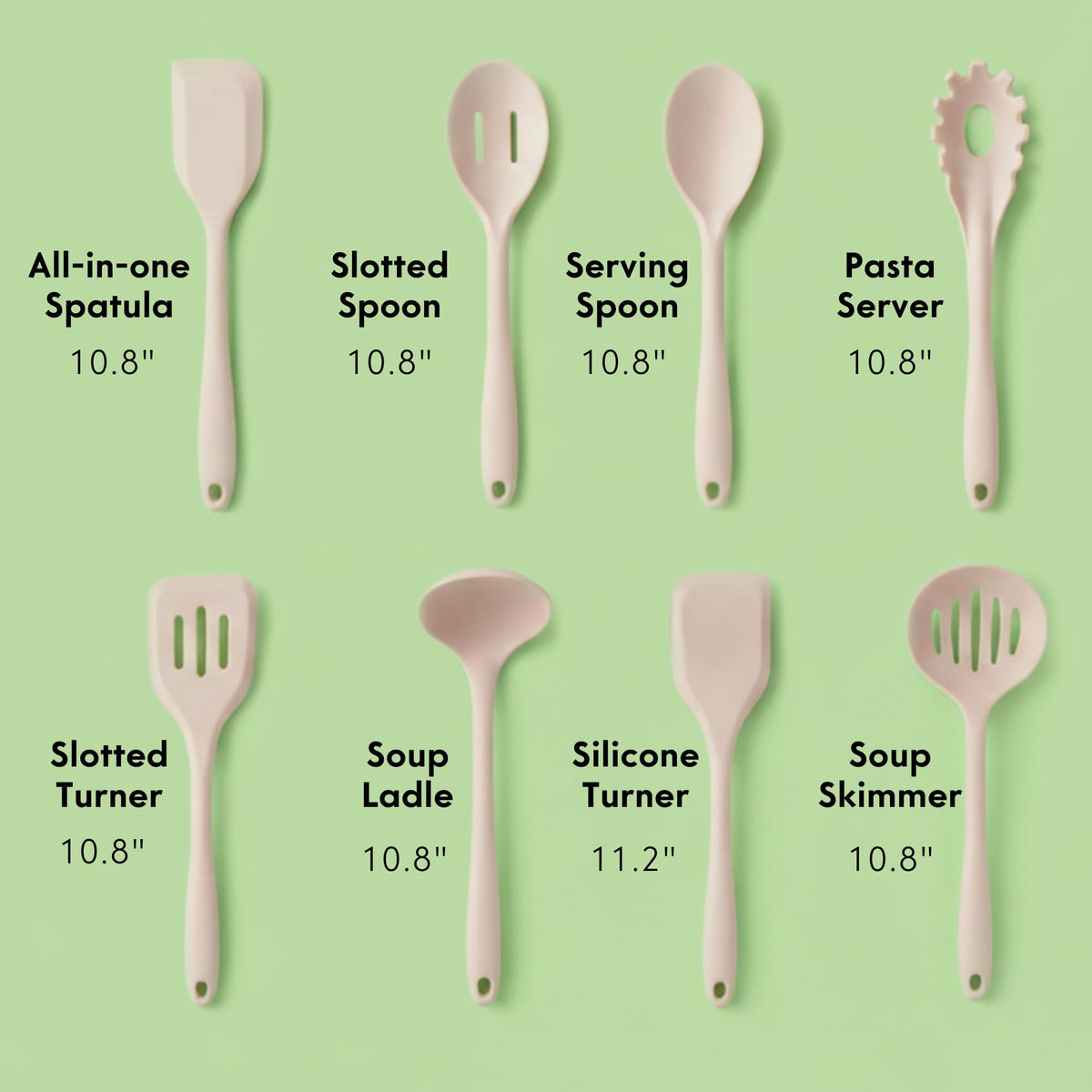 Ziruma beige utensils shown on counter ready to cook.
