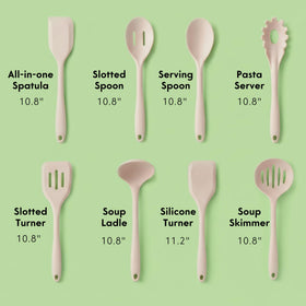 Ziruma beige utensils shown on counter ready to cook.