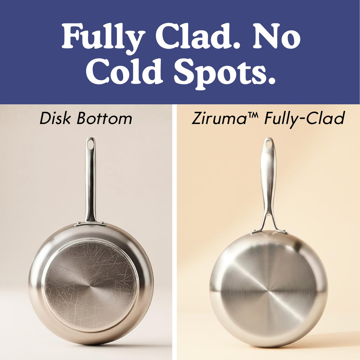 Ziruma fully clad tri-ply construction ensures uniform heat across the surface.