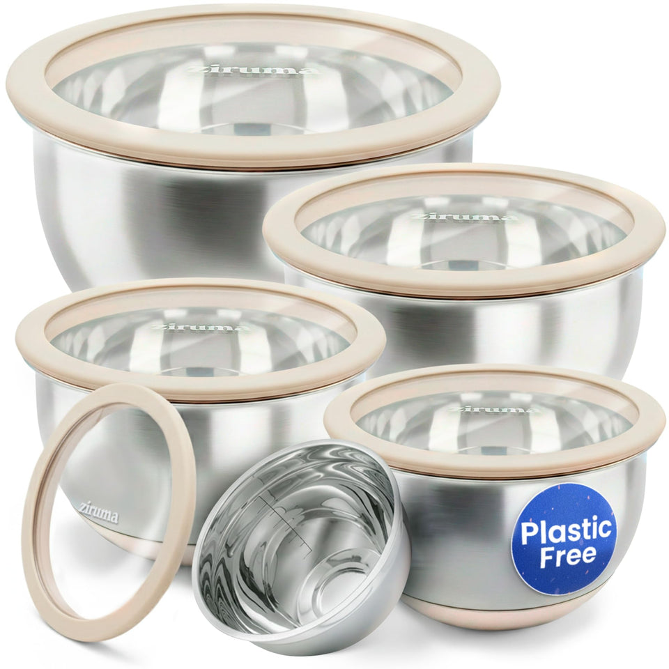 Ziruma non-toxic mixing bowls with lids for safe food prep and storage.