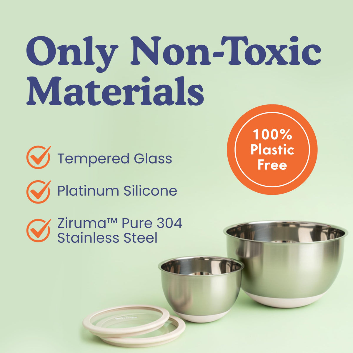 Ziruma stainless steel bowls with glass lids for durability and visibility.