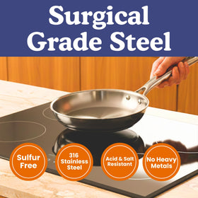 Ziruma 11-inch pan handle in certified 304 stainless steel resists rust and flaking.