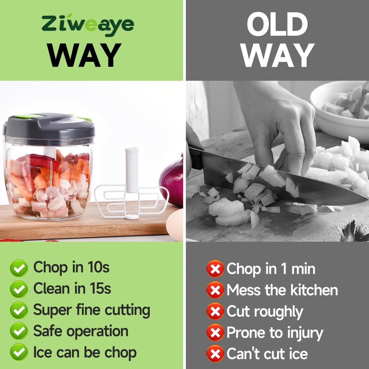 Ziweaye bowl and lid assembly ensuring safe, mess-free prep.