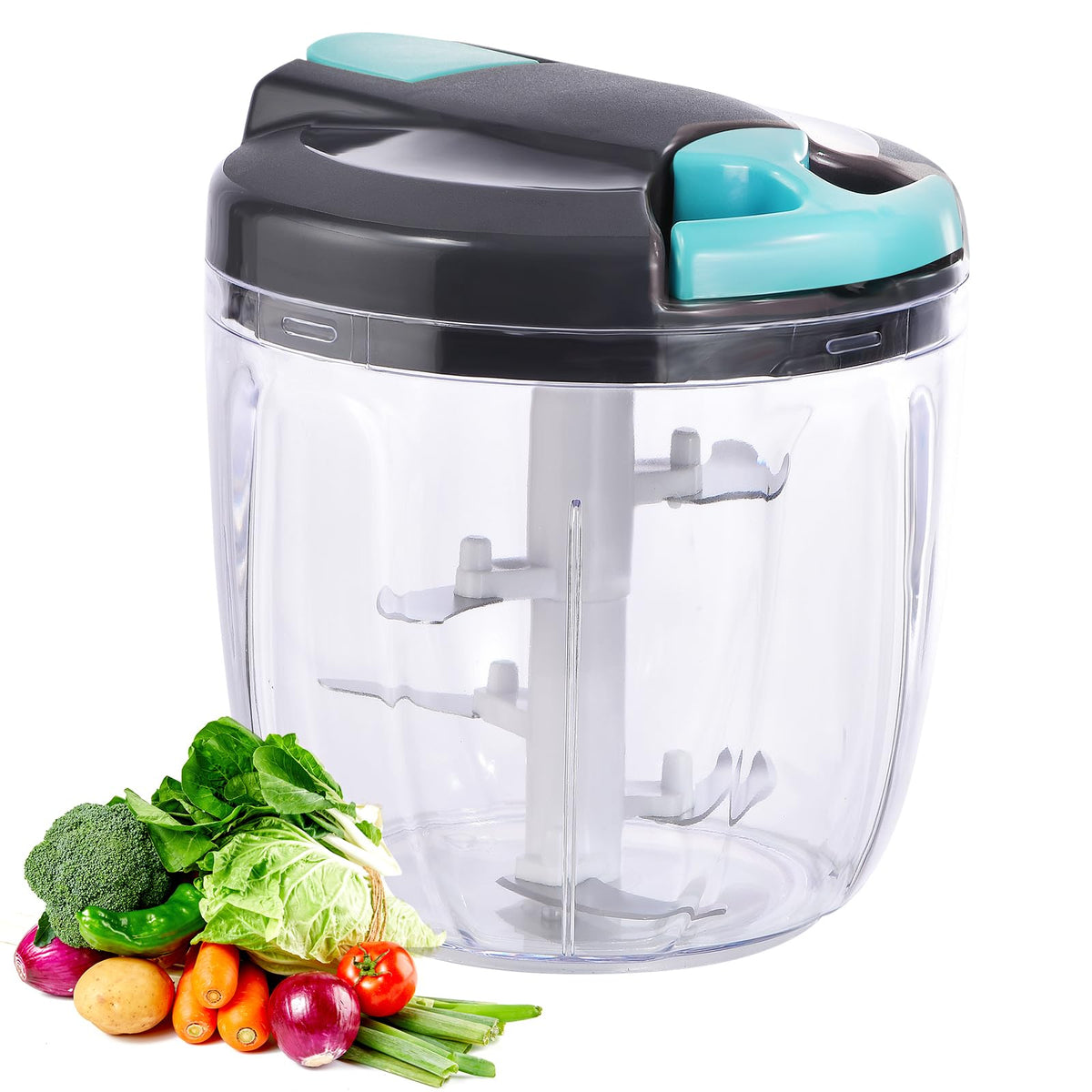 Ziweaye manual food processor with 900ml bowl and blade for versatile chopping.