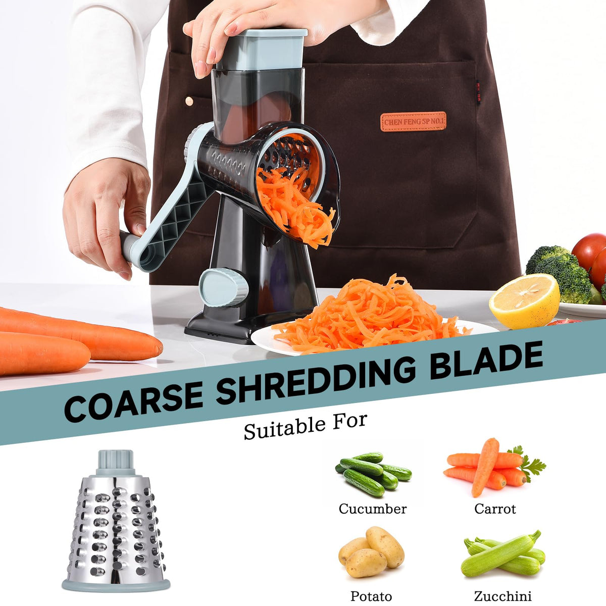 Ziweaye rotary grater feeding port keeps fingers safe during prep