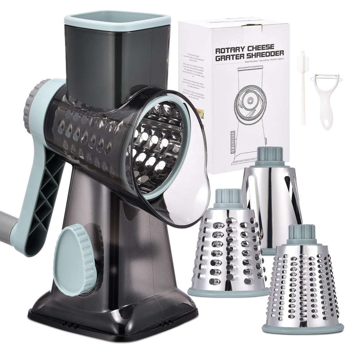 Ziweaye rotary cheese grater with handle for comfortable manual grating
