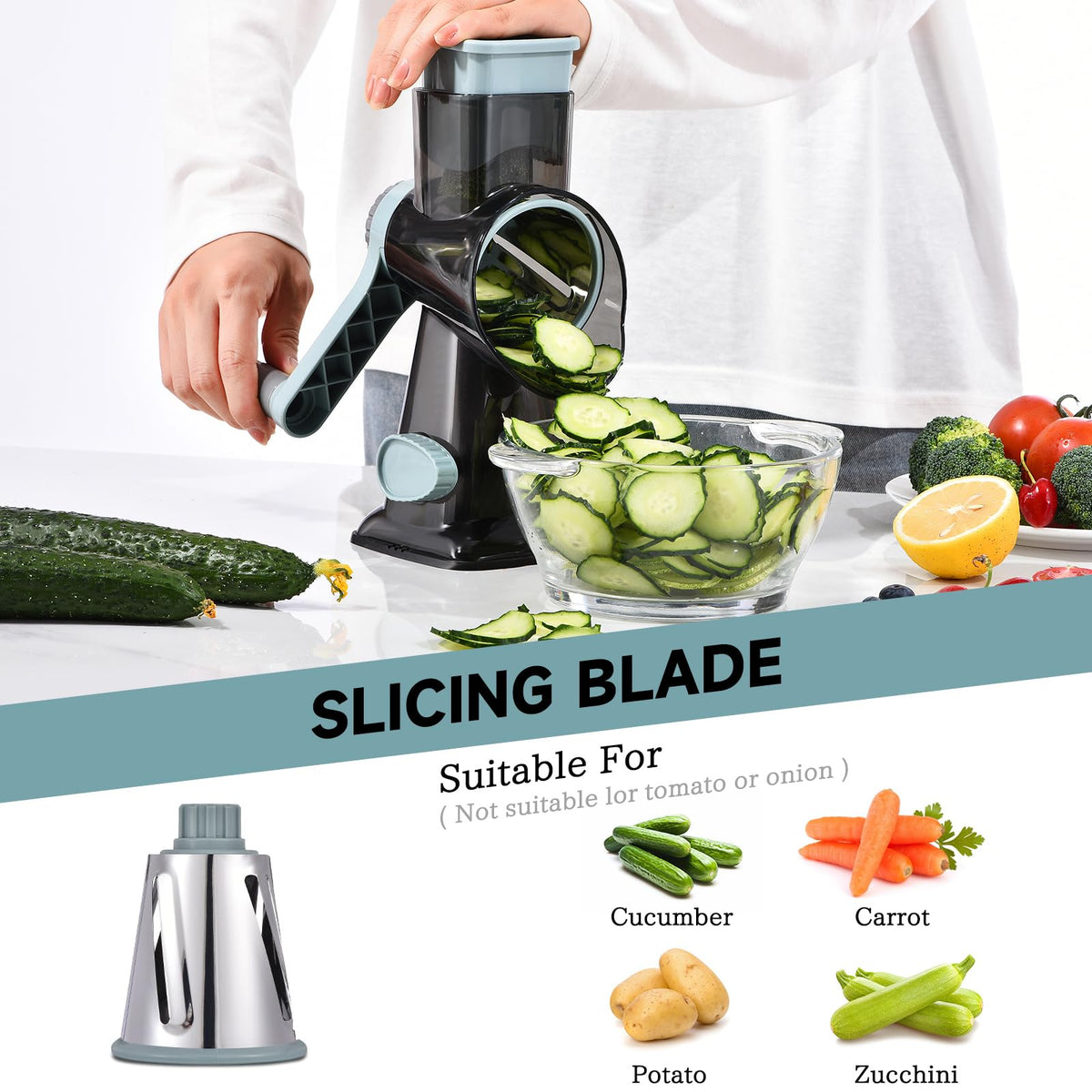 Ziweaye grater with suction feet stabilizes on the countertop