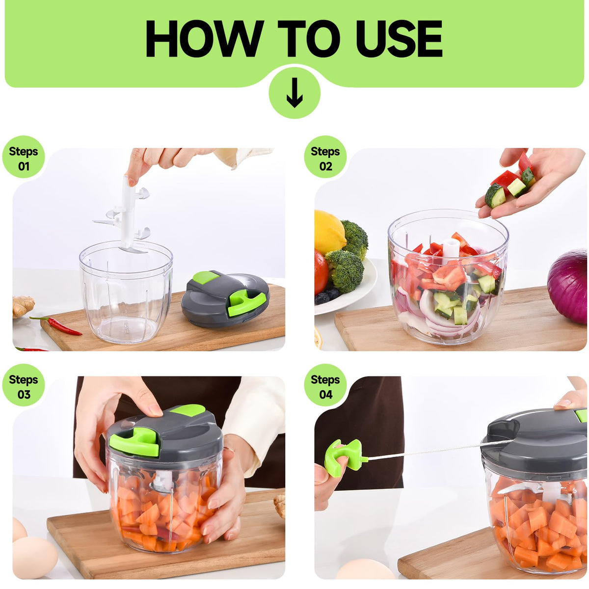 Chopped onions and garlic in seconds with Ziweaye chopper.