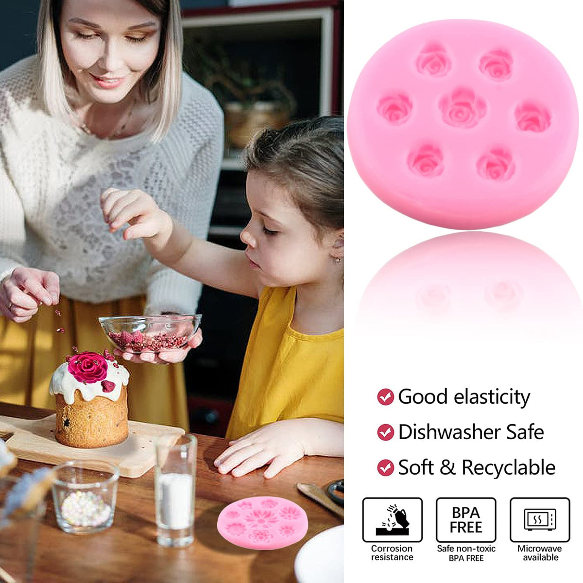ZiXiang daisy rose silicone mold for charming cupcake toppers and candy decorating
