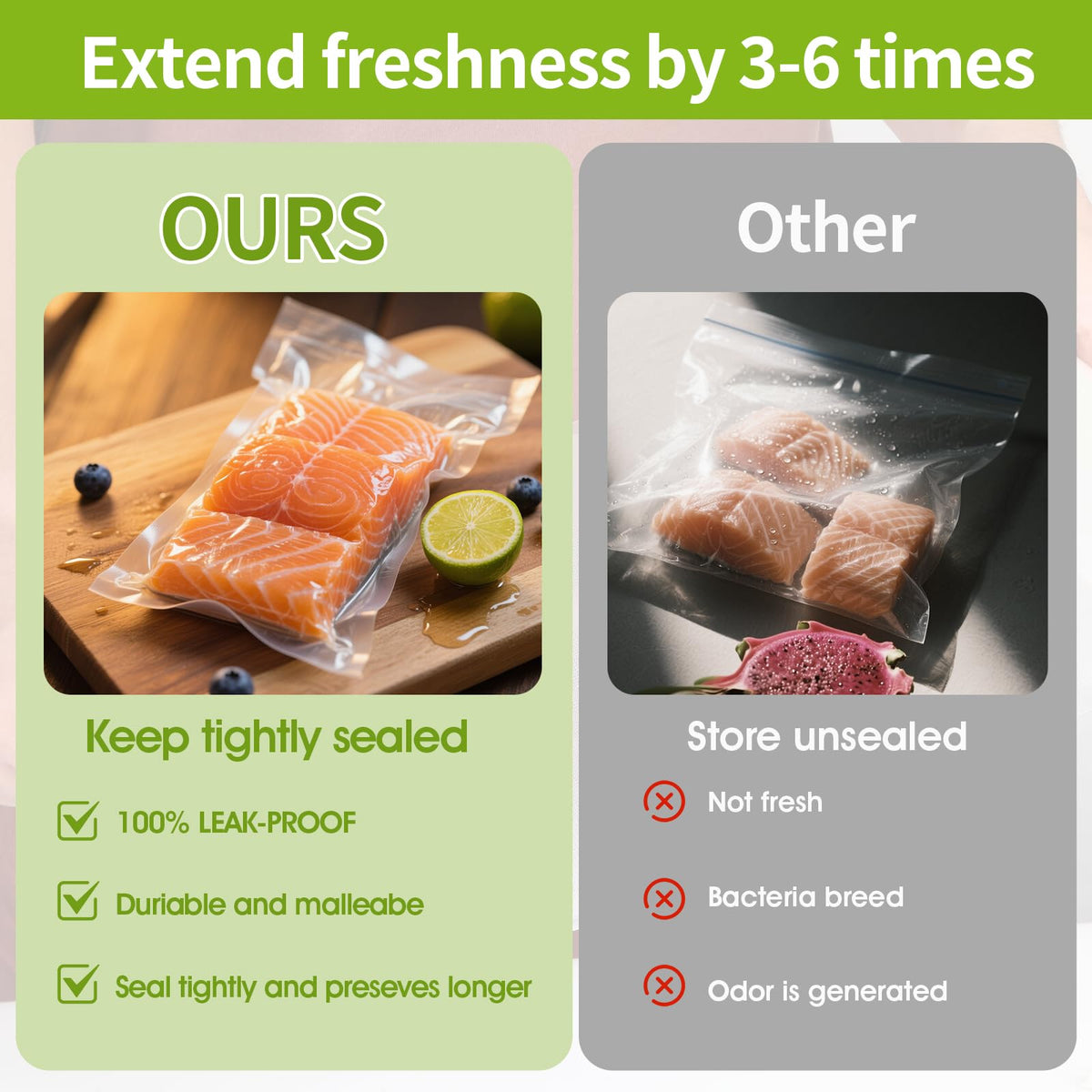 ZIZAISM bags with measurement guides for quick sizing